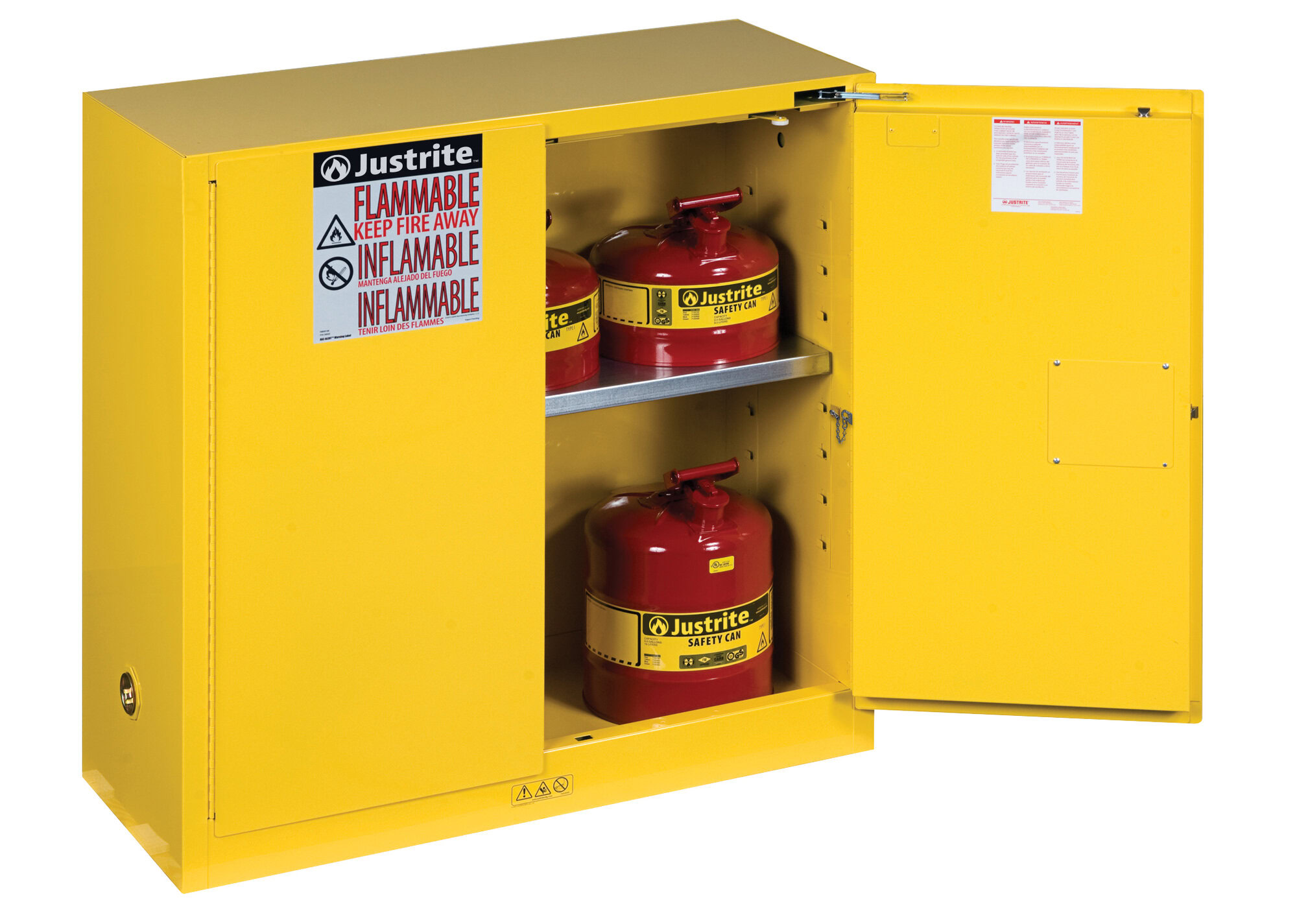 30 Gallon, 1 Shelf, 2 Doors, Self Close, Flammable Cabinet, Sure-Grip® EX, Yellow