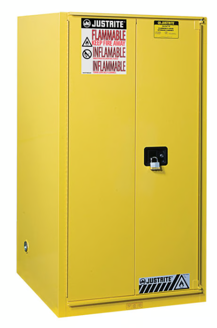 60 Gallon, 2 Shelves, 1 Bi-Fold Self Close Door, Flammable Cabinet, Sure-Grip® EX, Yellow