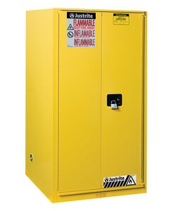 90 Gallon, 2 Shelves, 1 Bi-Fold Self Close Door, Flammable Cabinet, Sure-Grip® EX, Yellow