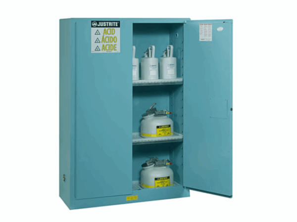 90 Gallon, 1 Shelf, 1 Bi-Fold Self-Close Door, Corrosives/Acid Steel Safety Cabinet, Sure-Grip® EX, Blue