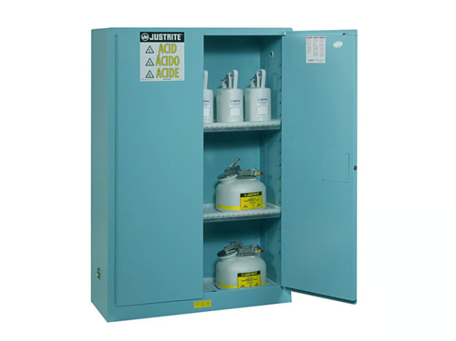 90 Gallon, 1 Shelf, 1 Bi-Fold Self-Close Door, Corrosives/Acid Steel Safety Cabinet, Sure-Grip® EX, Blue